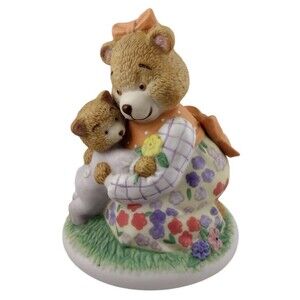 Vintage Hallmark 4.5" Porcelain Figurine Floral Mother Bear Hugging Cub Child